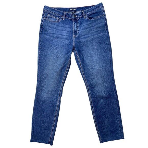 Nautica Women's Size 14 Blue Straight Medium Wash Stretch Jeans Raw Hem - Picture 1 of 6